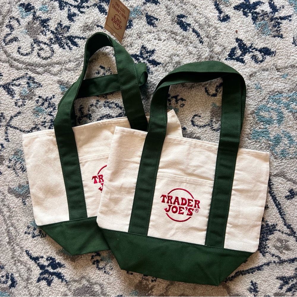 Trader Joe’s collectible Green and Cream Canvas Tote Bag - Picture 4 of 4